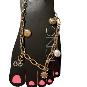 Dainty Nautical anklet - Anchor, Sun, Shell, Sand dollar Charm